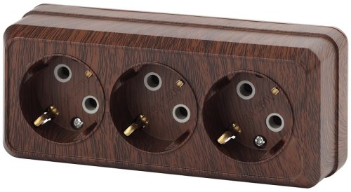 Розетка накладная с заземлением Intro Quadro 3-м. венге фото Розетка накладная с заземлением Intro Quadro 3-м. венге картинка